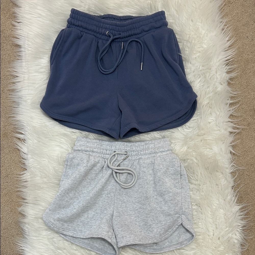 Better together womens fleece shorts set of 2 size small gray blue elastic waist